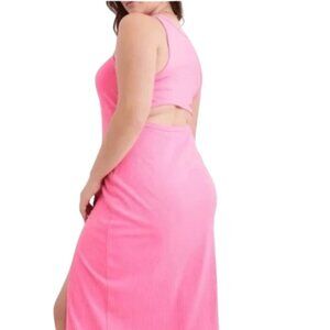Women's XL Aerie Neon Pink Open Back Summer Dress Wide Ribbed